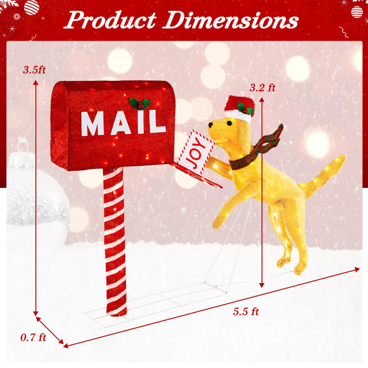 3.5 ft Christmas Mail Box with Dog and 120 Warm White LED Lights Costway