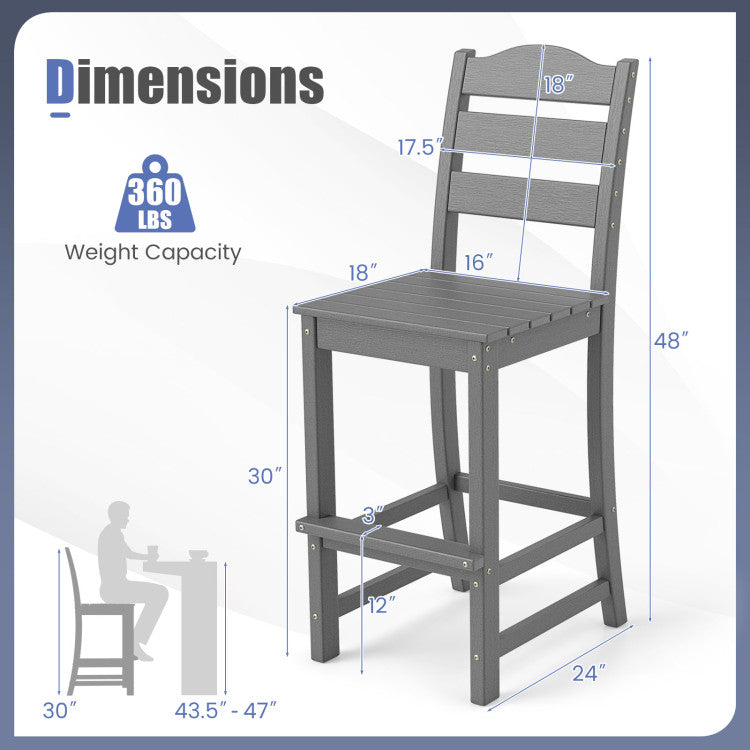 30 Inches HDPE Outdoor Counter Height Bar Stool with Back and Footrest