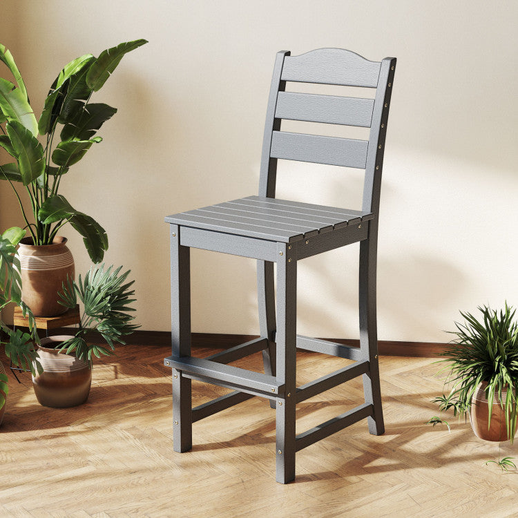 30 Inches HDPE Outdoor Counter Height Bar Stool with Back and Footrest