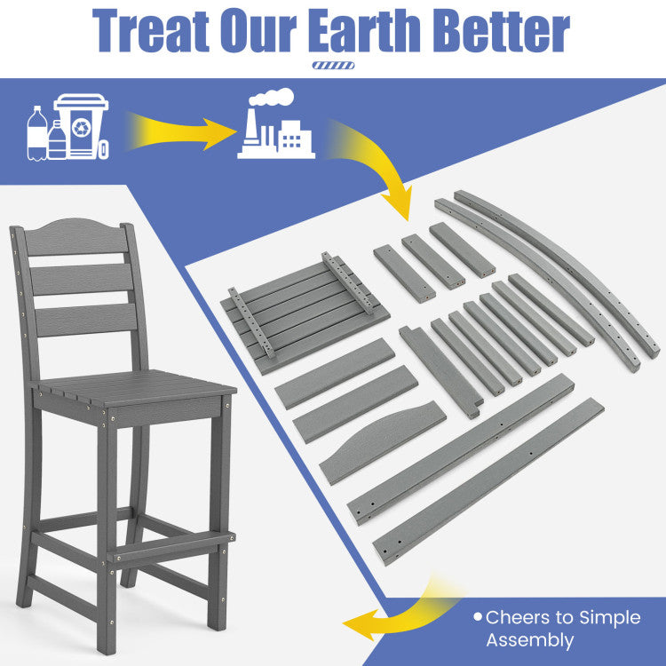 30 Inches HDPE Outdoor Counter Height Bar Stool with Back and Footrest