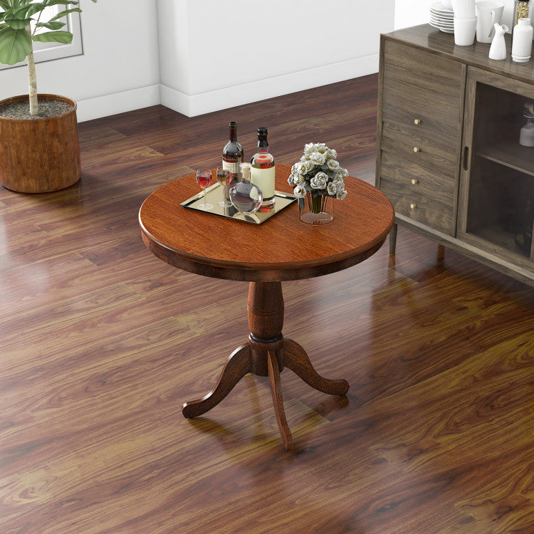 32 Inch Wooden Round Pub Pedestal Side Table Costway