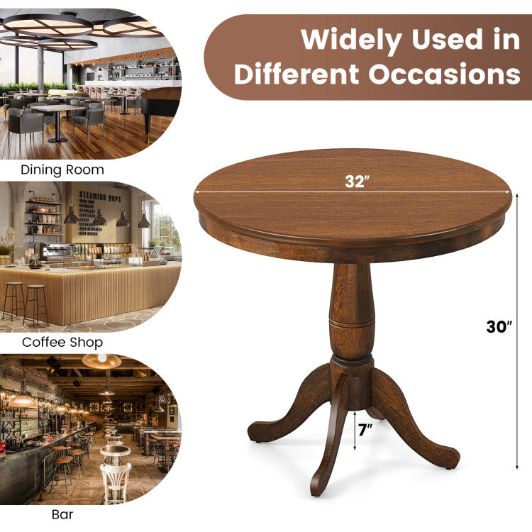 32 Inch Wooden Round Pub Pedestal Side Table Costway