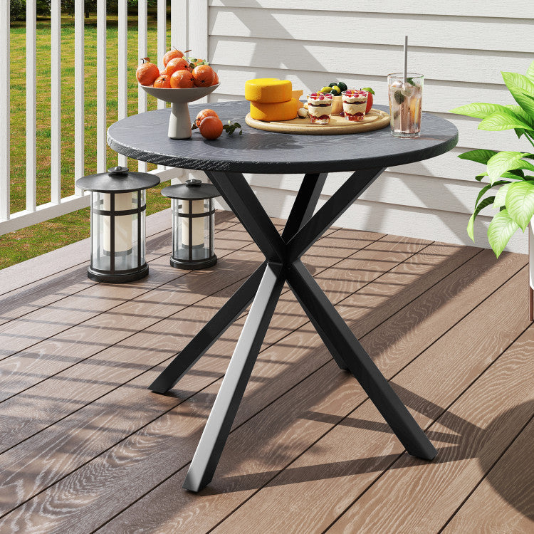 33.5 Inch Round Patio Bistro Table with Wood-Like Top and X-Shaped Legs Costway