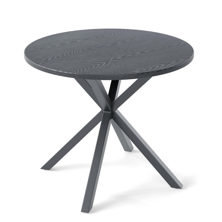 33.5 Inch Round Patio Bistro Table with Wood-Like Top and X-Shaped Legs Costway