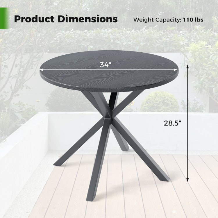33.5 Inch Round Patio Bistro Table with Wood-Like Top and X-Shaped Legs Costway