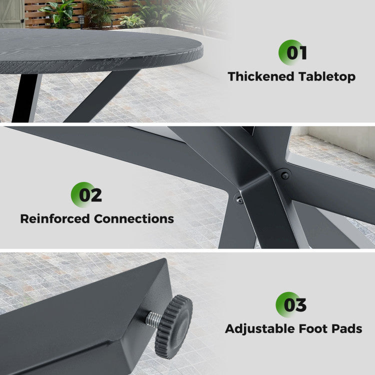 33.5 Inch Round Patio Bistro Table with Wood-Like Top and X-Shaped Legs Costway