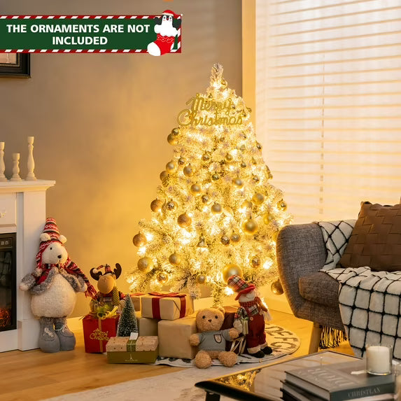 4.5ft Pre-Lit Premium Snow Flocked Hinged Artificial Christmas Tree w/150 Lights