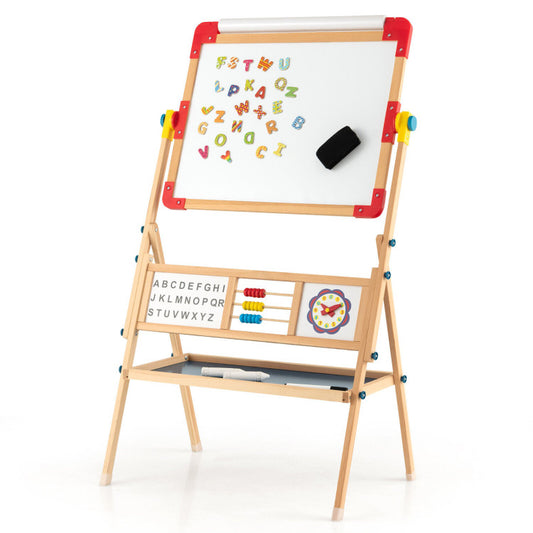 Costway 3-in-1 Kids Wooden Easel - Magnetic & Paper Roll
