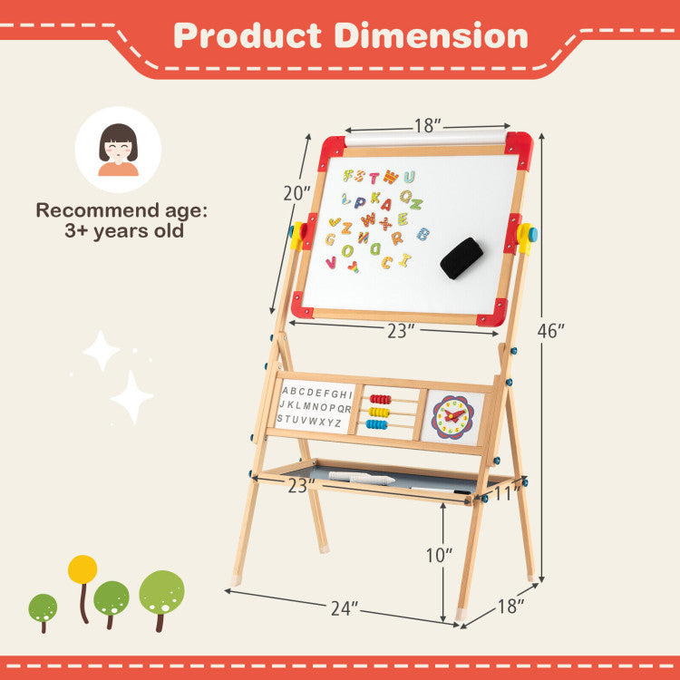 Costway 3-in-1 Kids Wooden Easel - Magnetic & Paper Roll