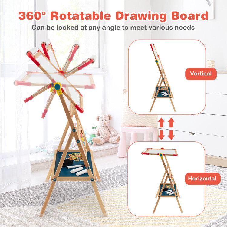Costway 3-in-1 Kids Wooden Easel - Magnetic & Paper Roll