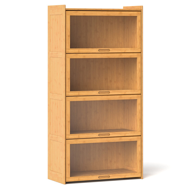 4-Tier Bamboo Bookcase with Doors for Study Room Living Room