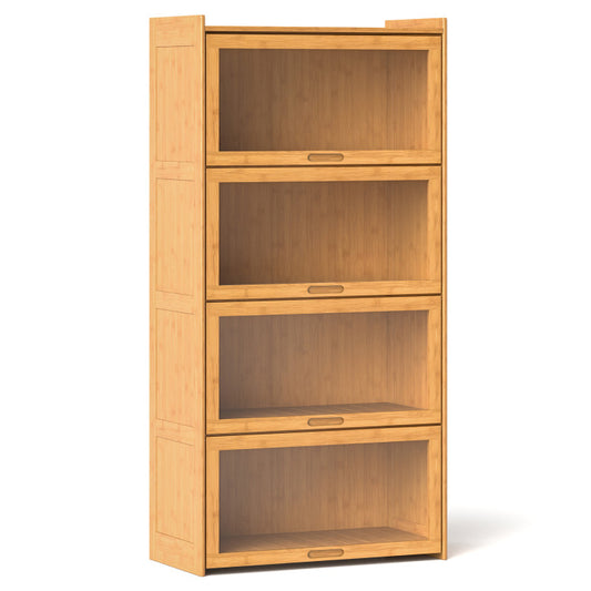 4-Tier Bamboo Bookcase with Doors for Study Room Living Room