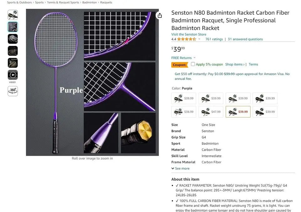 Senston N80 Badminton Racket Carbon Fiber Badminton Racquet Senstation
