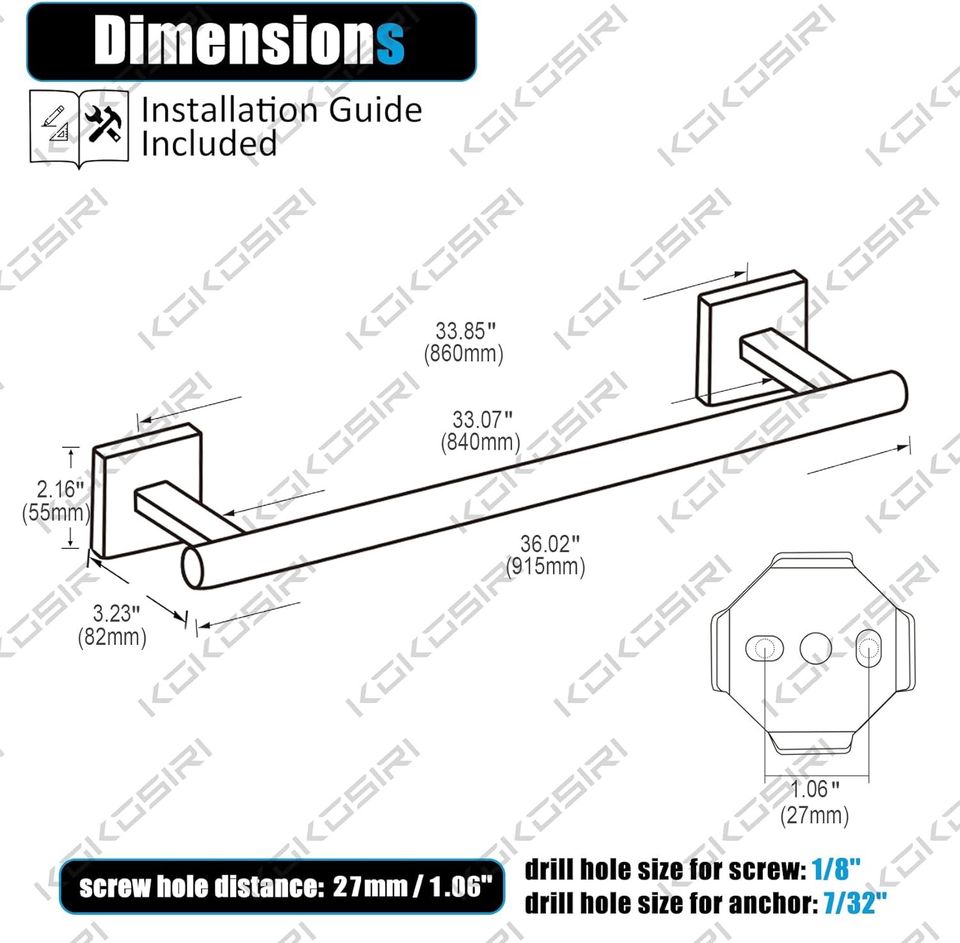 KOKOSIRI Towel Holder Bathroom Accessory Towel Bar for Bath Kitchen Towels Rail 36 Inch KOKOSIRI