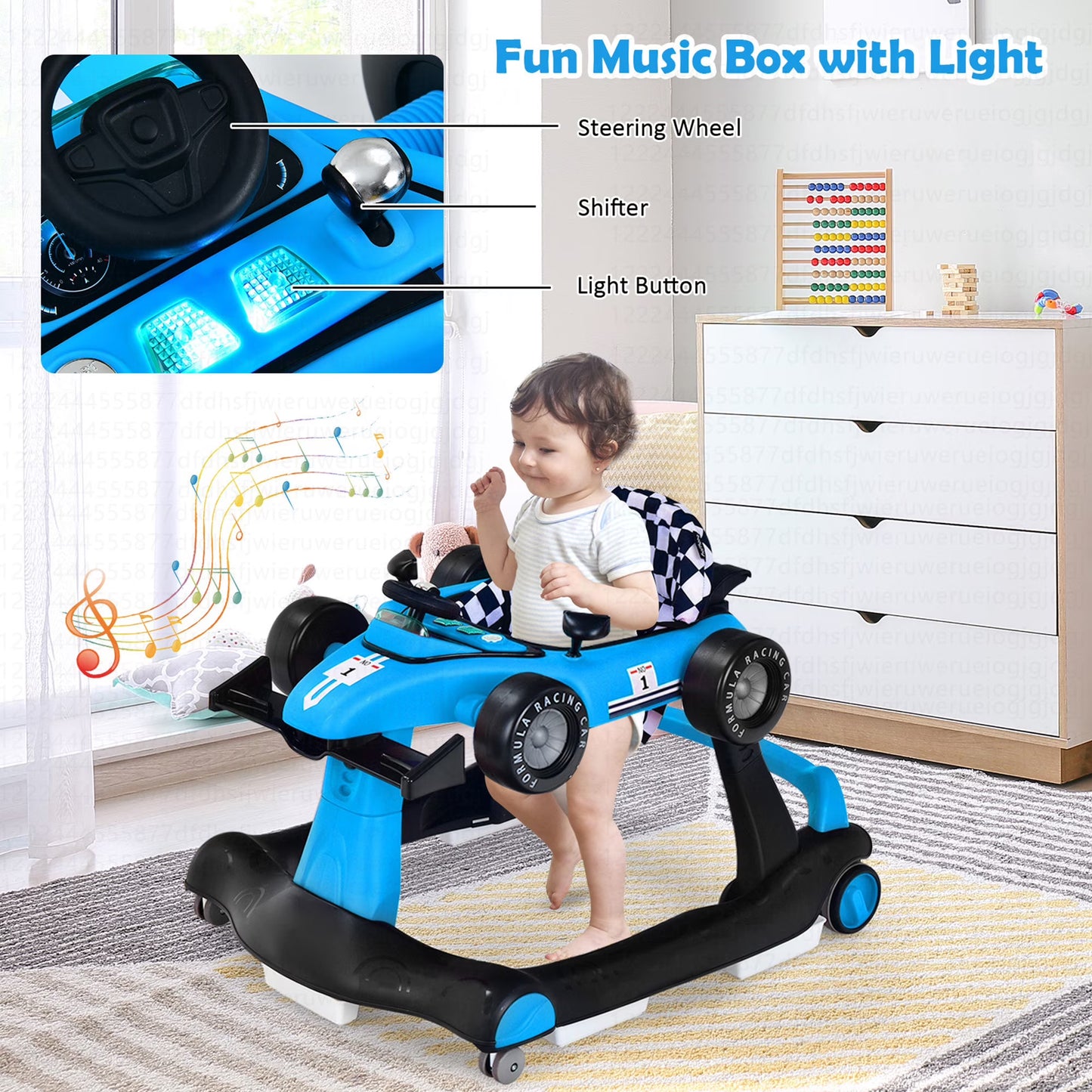 4-in-1 Baby Activity Pusher Adjustable Height Blue