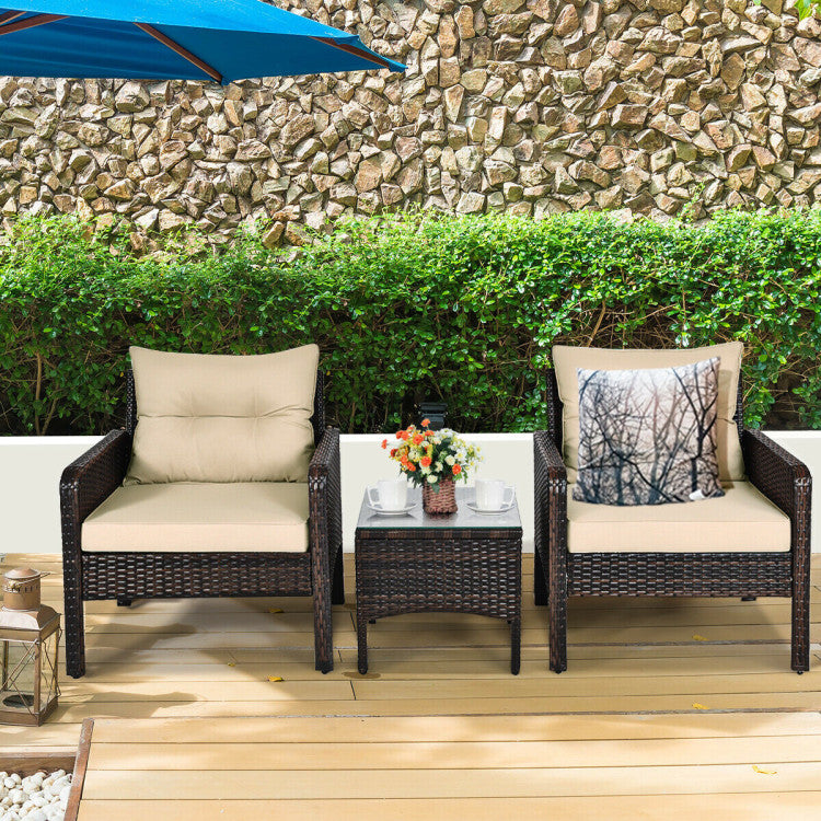 Missing Cushion - 3 Pieces Outdoor Patio Rattan Conversation Set with Seat Cushions