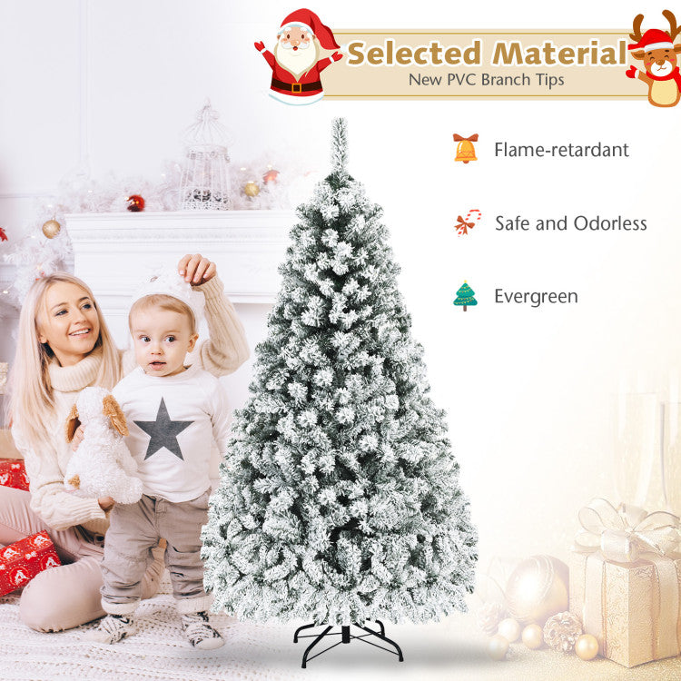6' Pre-Lit Premium Snow Flocked Hinged Artificial Christmas Tree Costway