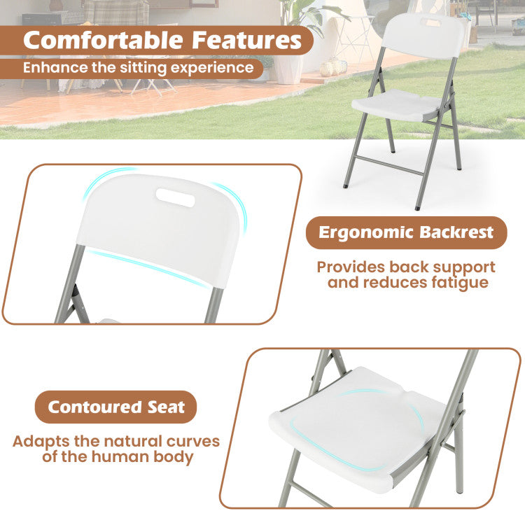 4 Pack Folding Stackable Chairs with Metal Frame and Carrying Handle