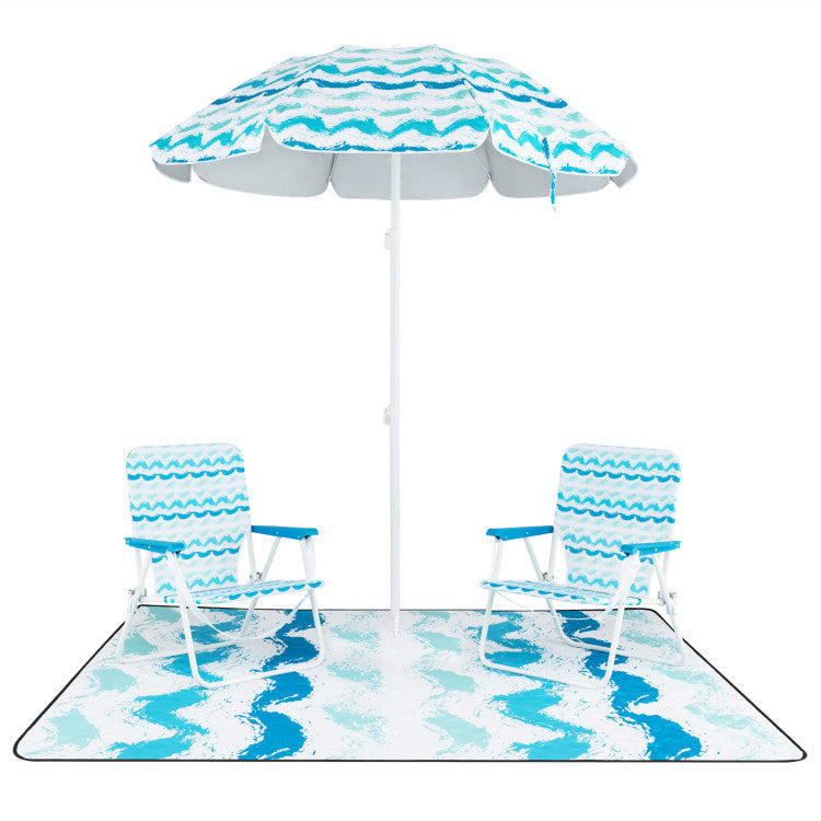 Portable 4-Piece Beach Set with 2 Chairs, Umbrella, and Blanket