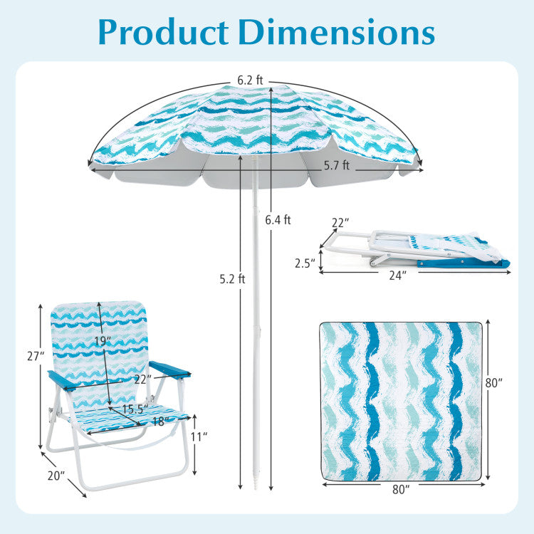 Portable 4-Piece Beach Set with 2 Chairs, Umbrella, and Blanket