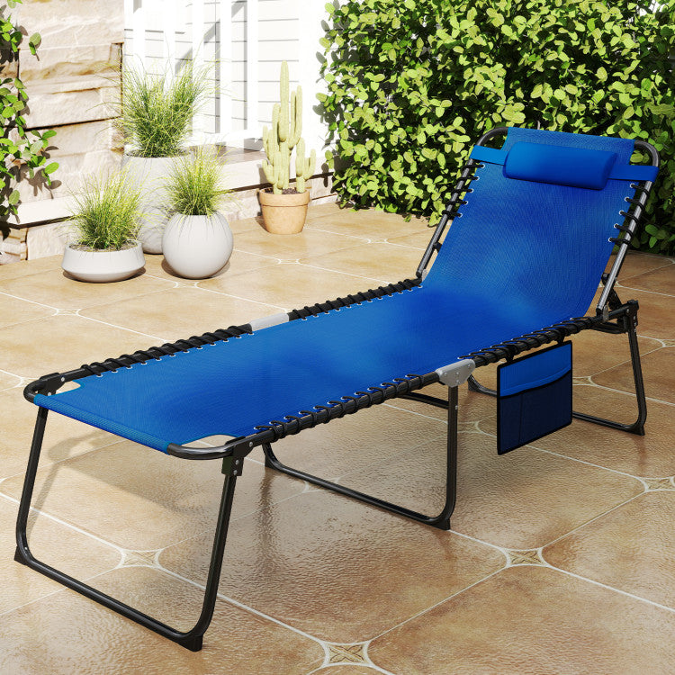 4 Position Folding Lounge Chaise with Adjustable Backrest and Footrest