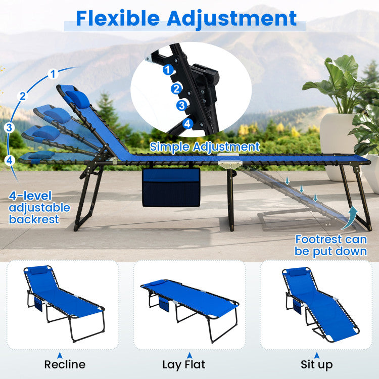 4 Position Folding Lounge Chaise with Adjustable Backrest and Footrest