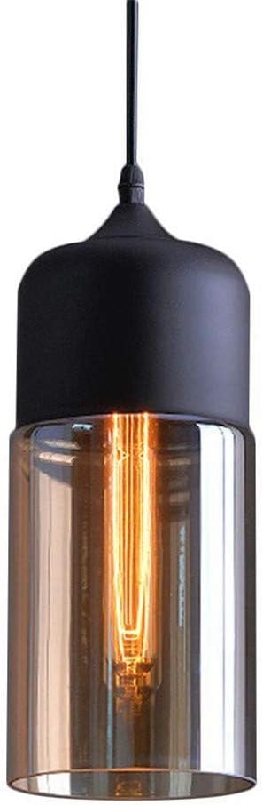 Glass Pendant Light, Black Modern Hanging Lamp with Amber Cylinder Shade NaaNN