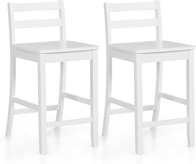 Wooden Bar Stools Set of 2, 24-Inch Counter Height Stools with Ergonomic Backrest & Footrest