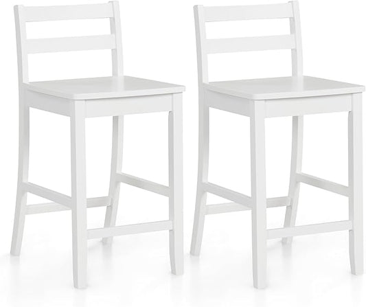 Wooden Bar Stools Set of 2, 24-Inch Counter Height Stools with Ergonomic Backrest & Footrest