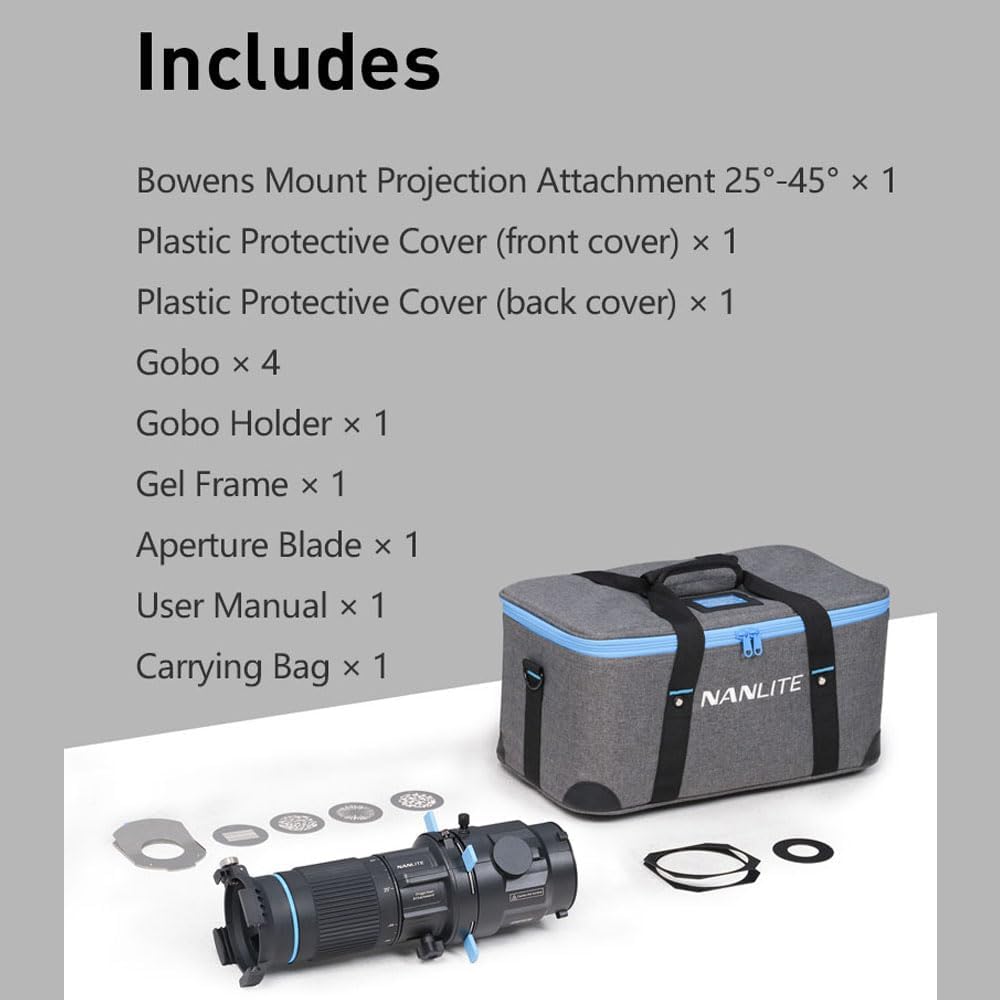 NANLITE Bowens Mount Projection Attachment 25°-45° Optical Snoot Photography Kit Lens
