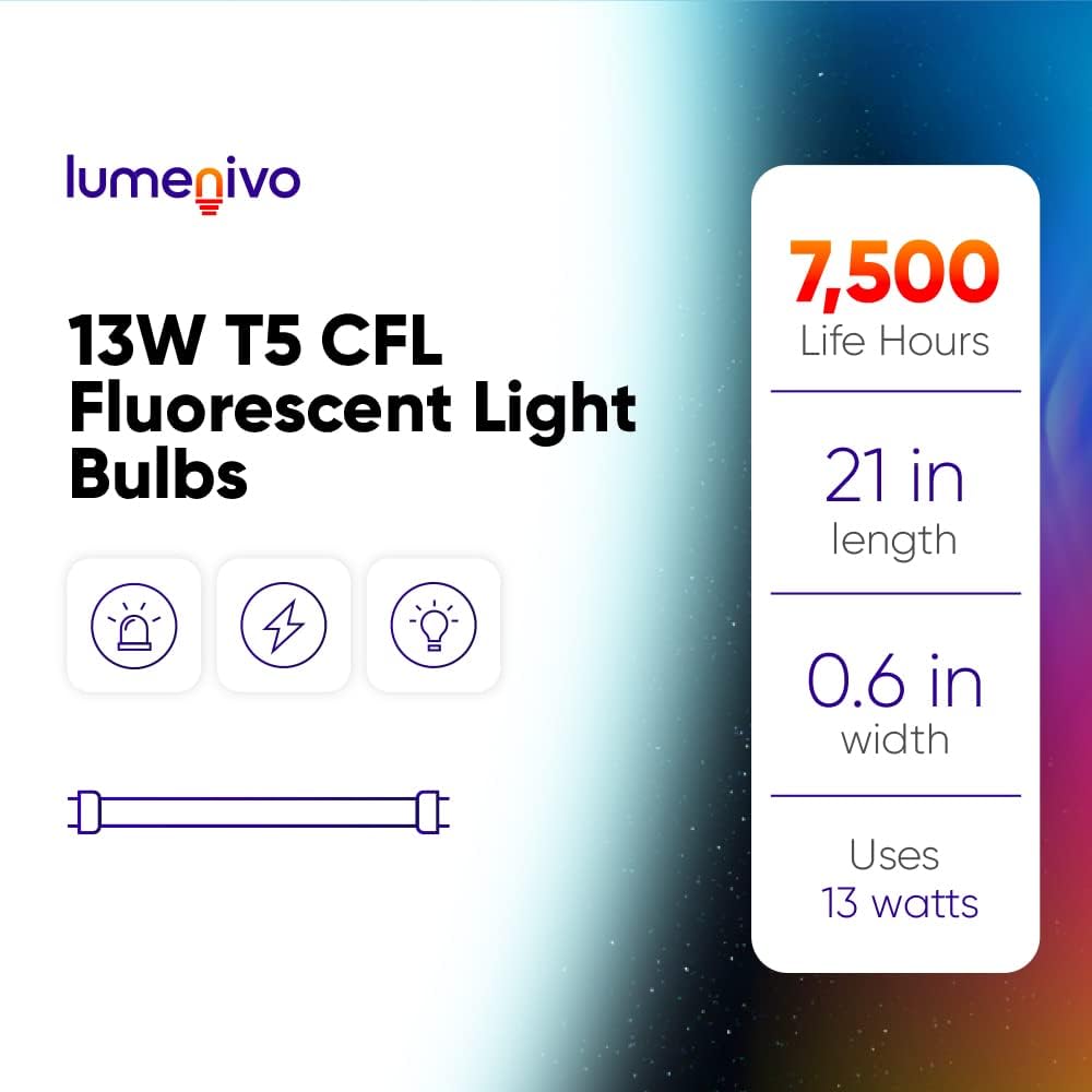 lumenivo F13T5/DL Fluorescent Bulbs 21 Inch CFL 13 Watt Light Bulbs T5 6500K Daylight Lumenivo