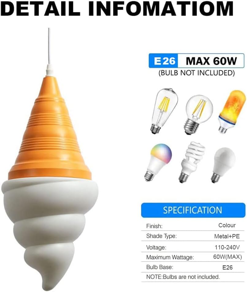 Ice Cream Chandelier Spiral Cone Decorative Pendant Light Fixture Onebao