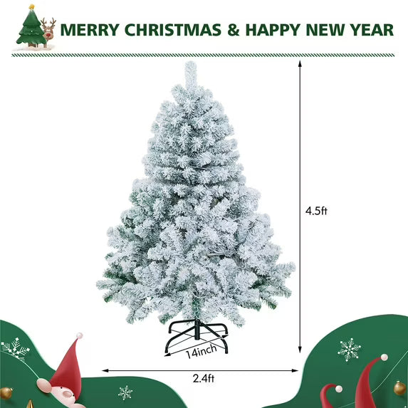 4.5ft Pre-Lit Premium Snow Flocked Hinged Artificial Christmas Tree w/150 Lights