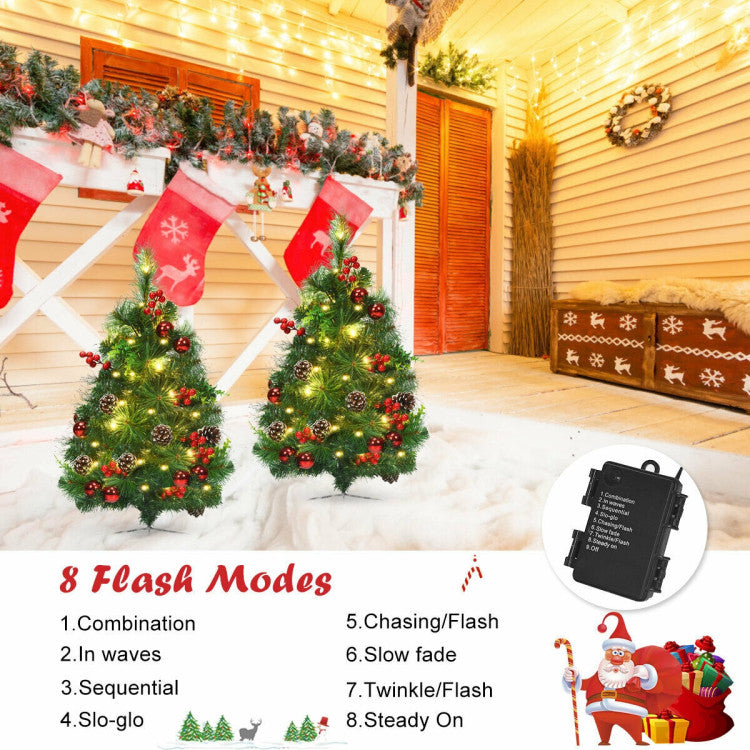 Set of 2 29 Inch Battery Powered Pre-lit Pathway Holiday Christmas Trees Costway