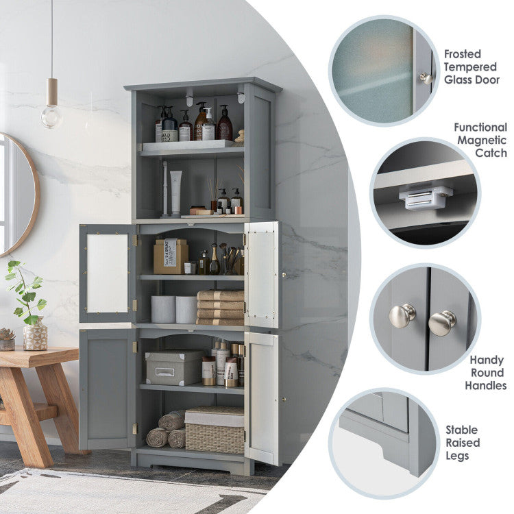 6-Tier Freestanding Bathroom Cabinet with 2 Open Compartments and Adjustable Shelves