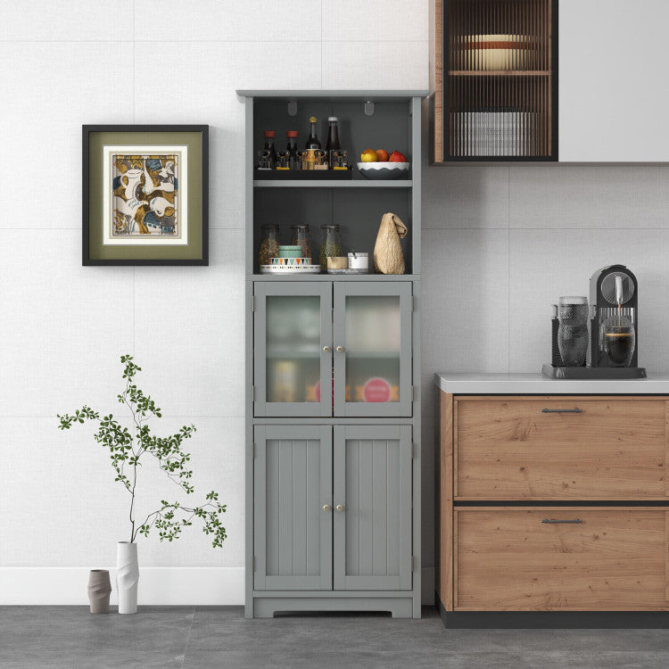 6-Tier Freestanding Bathroom Cabinet with 2 Open Compartments and Adjustable Shelves