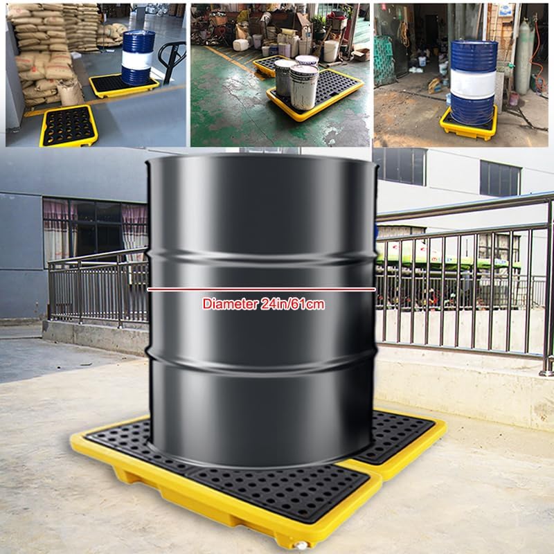 2 Drum Containment Spill Pallet, Polyethylene Low Profile Paint Bucket Tray PFCDZDU