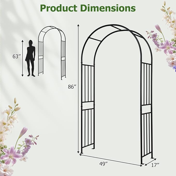 7.2Ft Garden Arch Arbor Trellis for Climbing Plants, Black