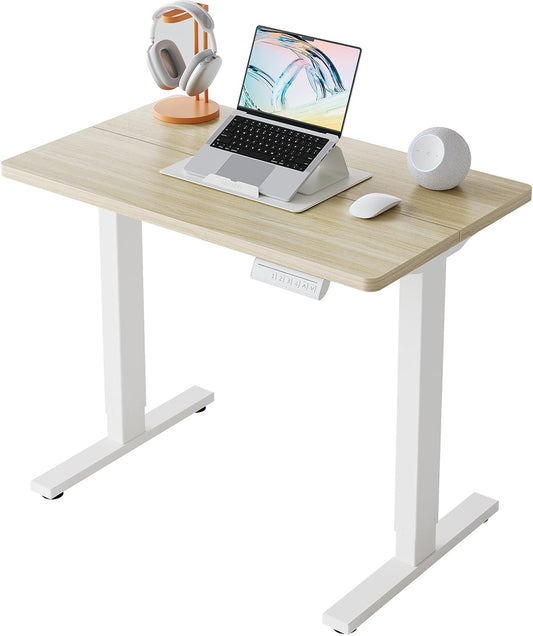 32x19 Inch Small Electric Standing Desk, Adjustable, Light Walnut