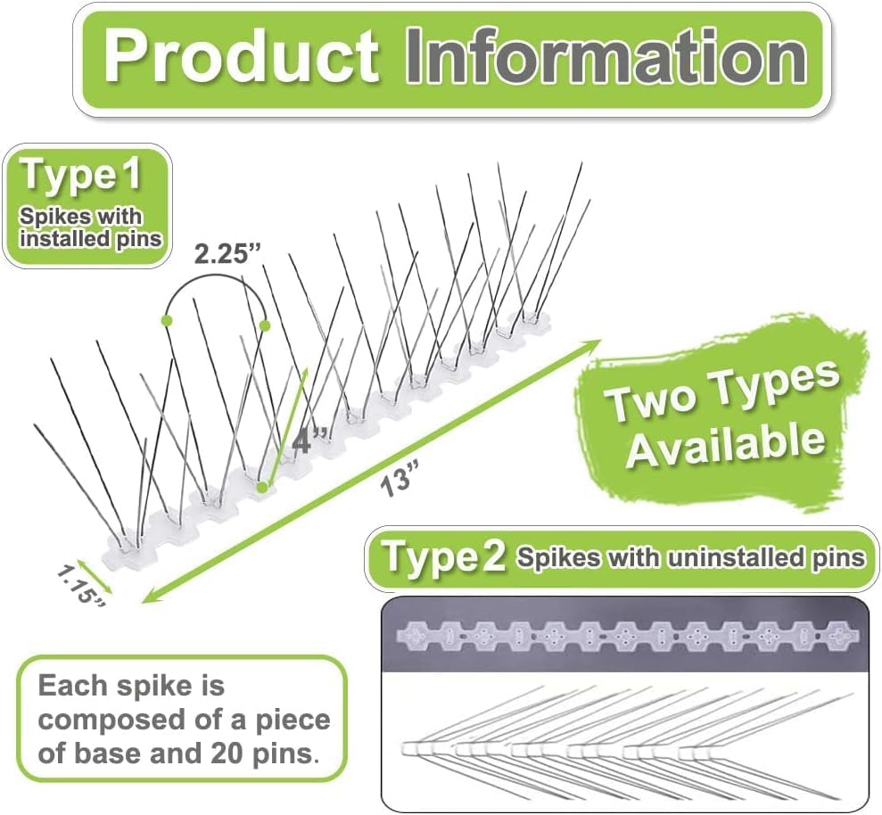 Bird Spikes for Pigeons Small Birds Stainless Steel 200 feet Coverage Outdoor