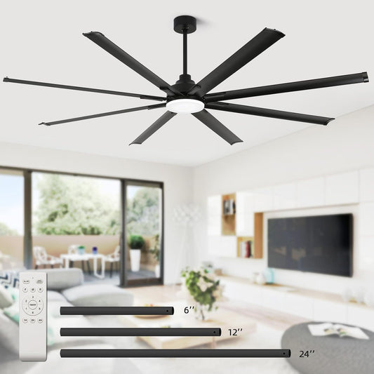 96 Inch Industrial Ceiling Fan with Light and Remote Control, Large Ceiling Fans with 8 Reversible Aluminum Blades