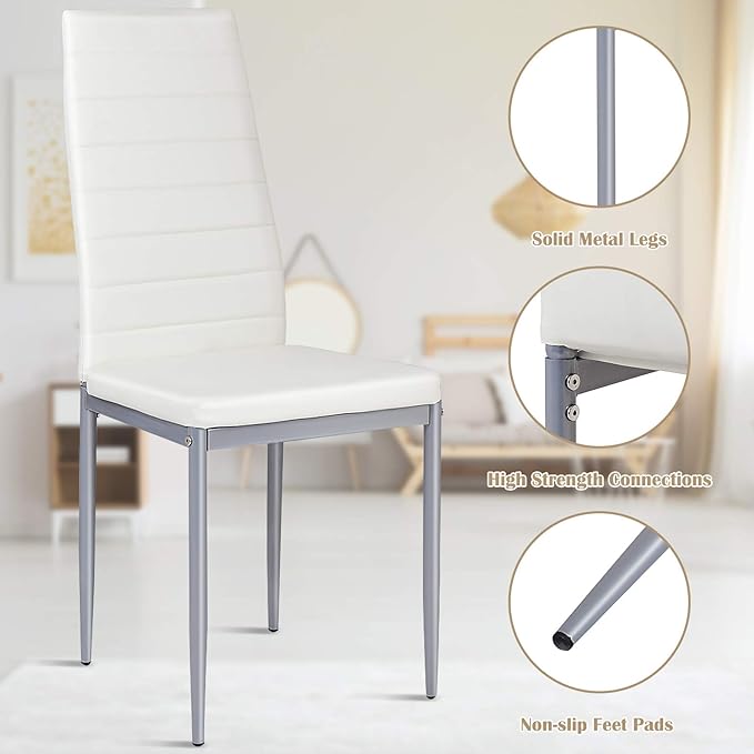 4 Pieces PVC Elegant Design Leather Dining Chairs with Solid Metal Legs