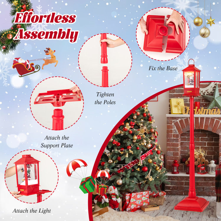 61" Tall Christmas Musical Street Lamp Post with Detachable Snow Globe Lantern