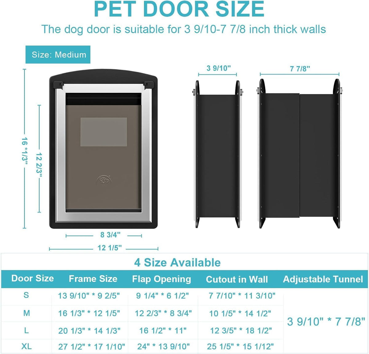 ClawJaw Doggy Door for Wall Metal Frame & Telescopic Tunnel
