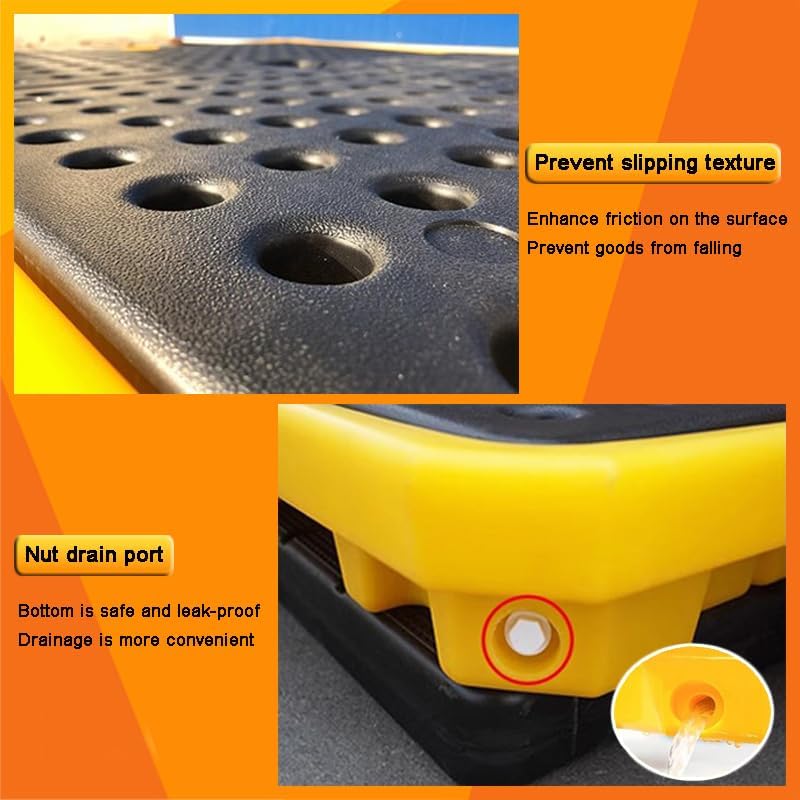2 Drum Containment Spill Pallet, Polyethylene Low Profile Paint Bucket Tray PFCDZDU