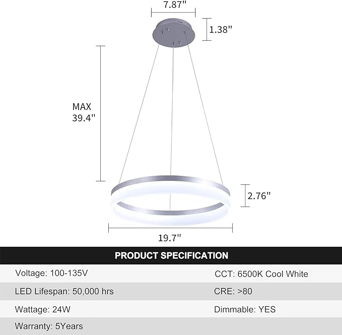 Buccleuch Modern LED Pendant Light, Dimmable LED Chandelier for Dining Room Buccleuch