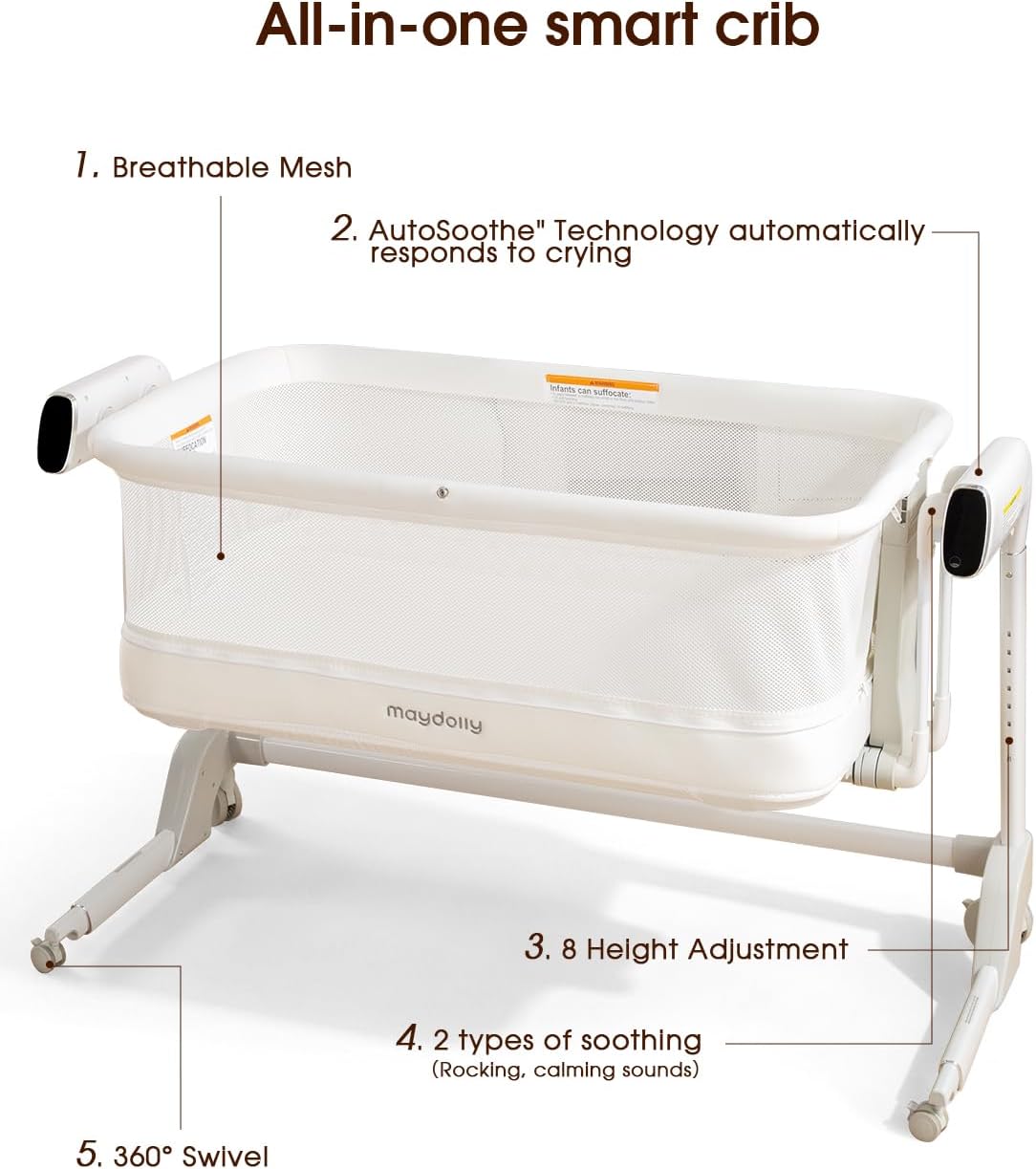 Used - Smart Baby Bassinet, Automatic Rocking Bassinet for Baby, White