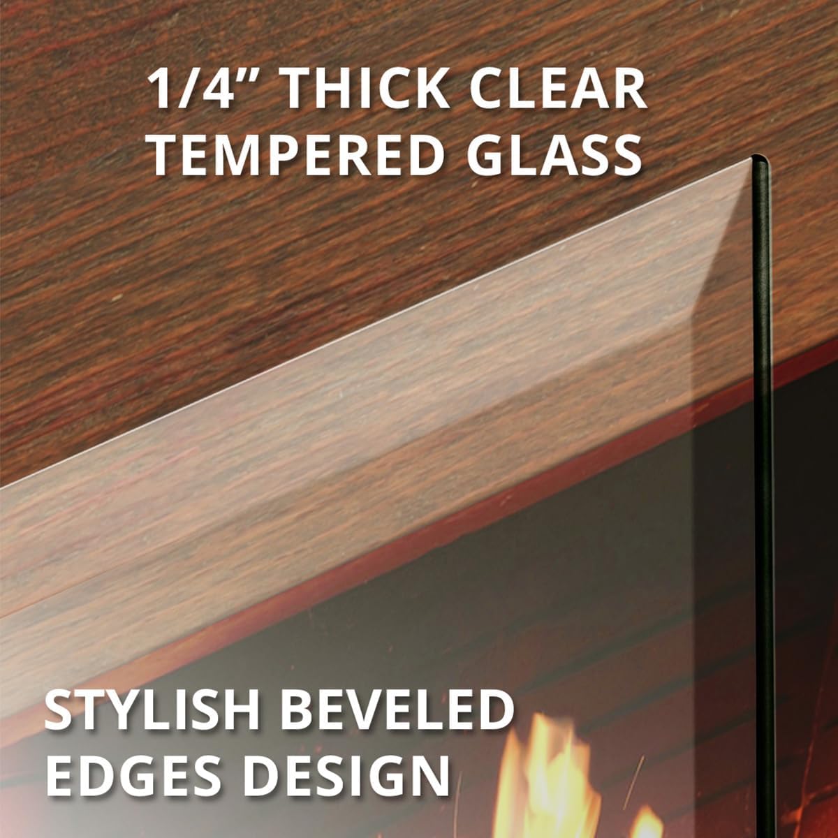 Premium Tempered Glass Fireplace Screen with Exclusive Beveled Edge | 29" H x 39" W Clearly Innovative