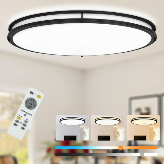 DLLT 65W Dimmable LED Flush Mount Ceiling Light with Remote, 32" Oval Black Dllt