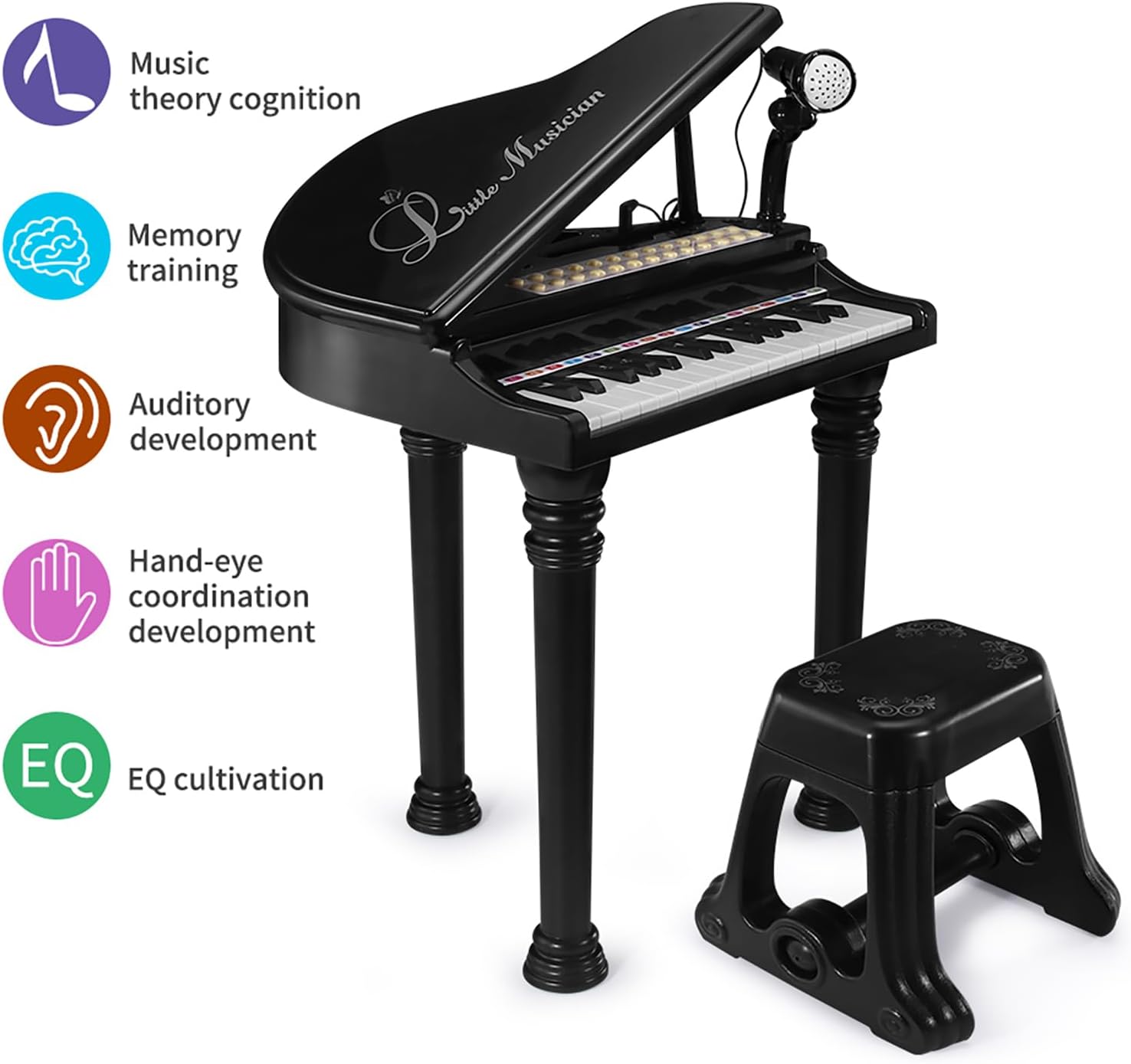 No Stool - Kids Piano Keyboard Toy, Toddler Electronic Musical Instrument Educational Toy with Microphone Costway